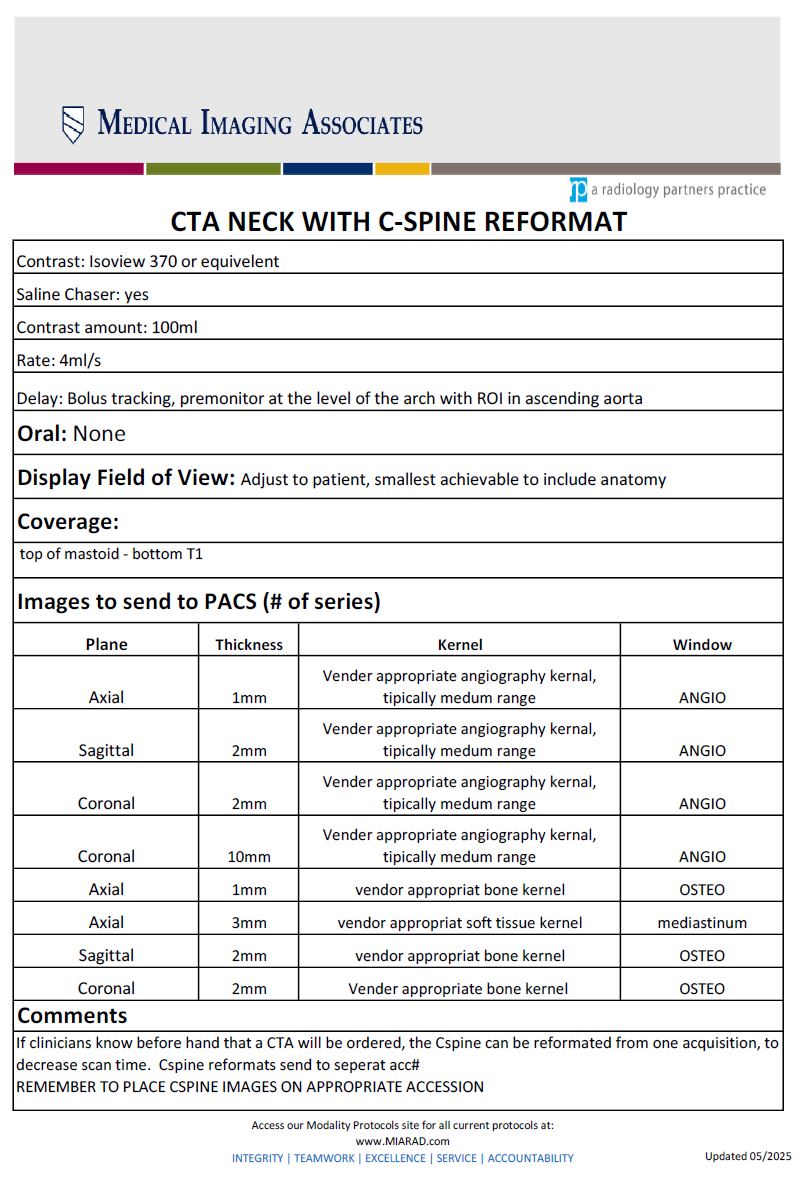 CT CTA Neck With C Spine Reformat 05-2025